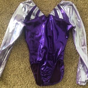 GK Elite Long Sleeve Purple Foil Gymnastics Leotard Adult Small